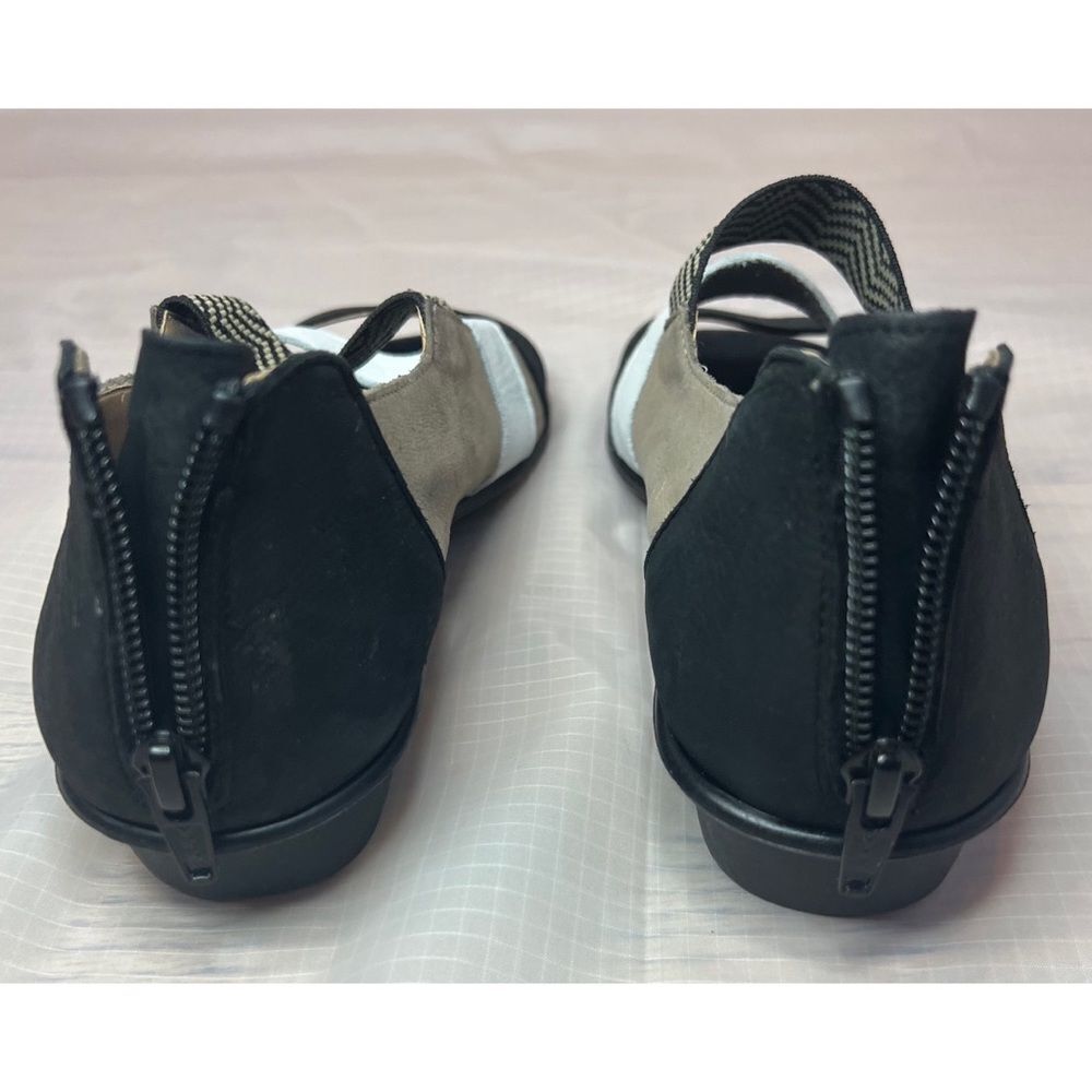 Sesto Meucci Elise Taupe Nabuk Open Toe Sandals Brown Black Leather Size 7 - Picture 6 of 13